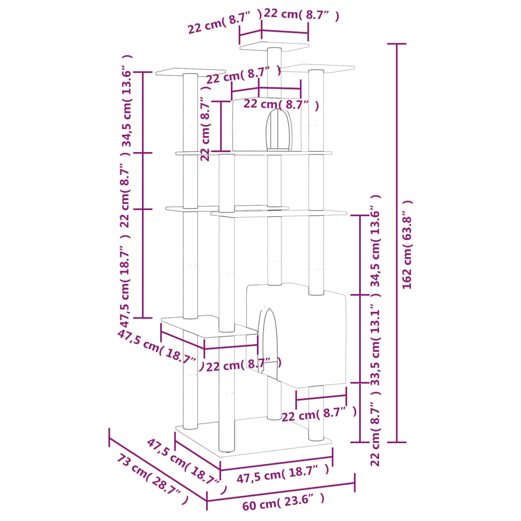 Kissan Kiipeilypuu Sisal- Raapimispylväillä Vaaleanharm. 162 Cm