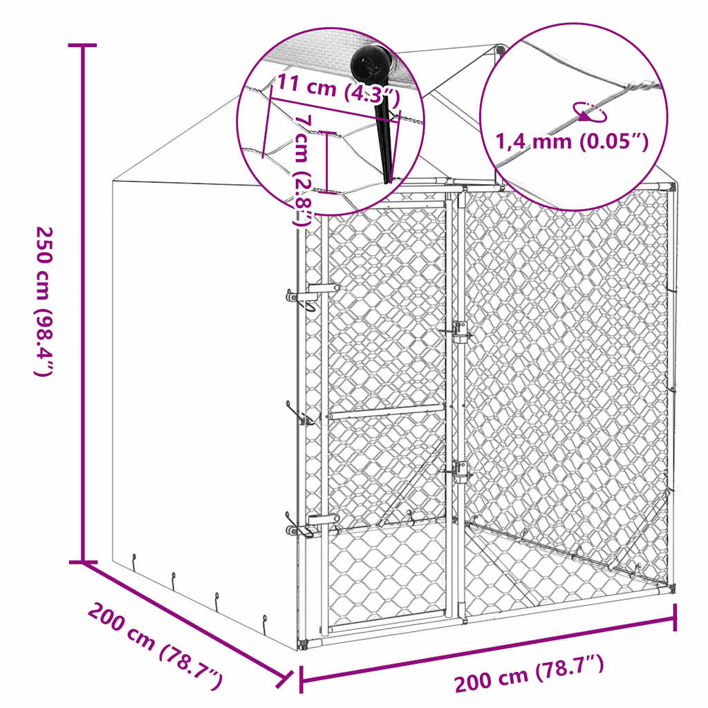 Koiran Ulkohäkki Katolla Hopea 2X2X2,5 M Galvanoitu Teräs