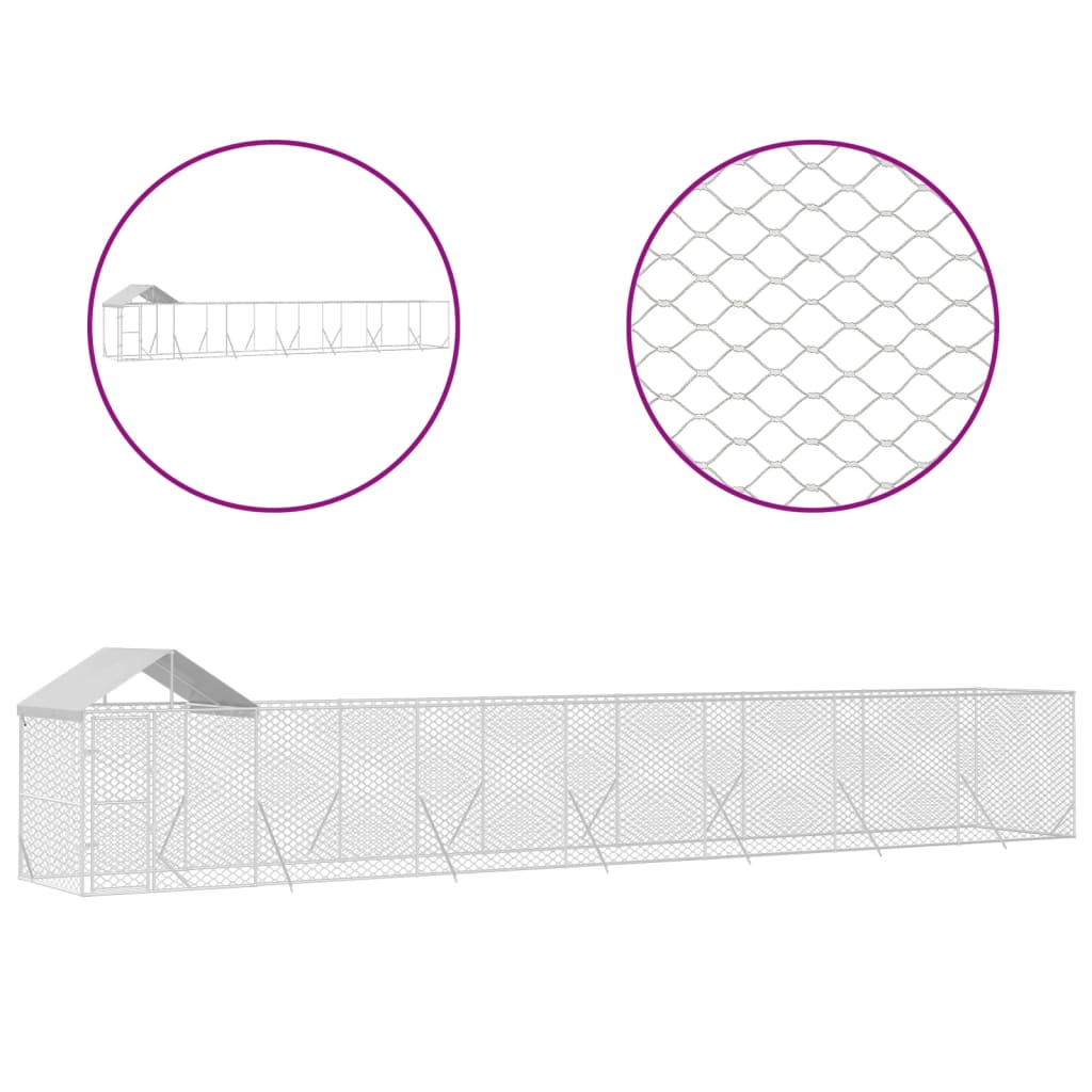 Koiran Ulkohäkki Katolla Hopea 14X2X2,5 M Galvanoitu Teräs