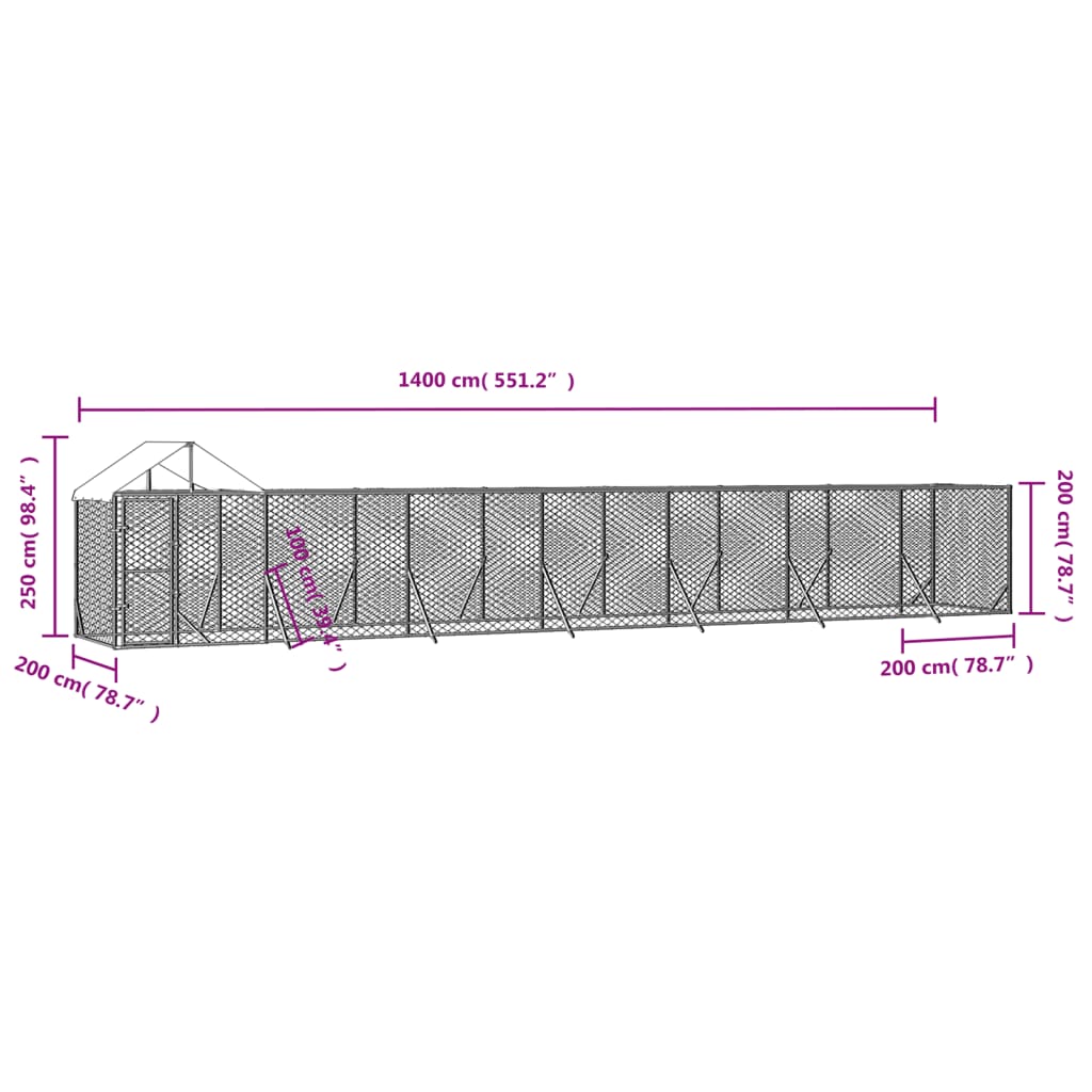 Koiran Ulkohäkki Katolla Hopea 14X2X2,5 M Galvanoitu Teräs