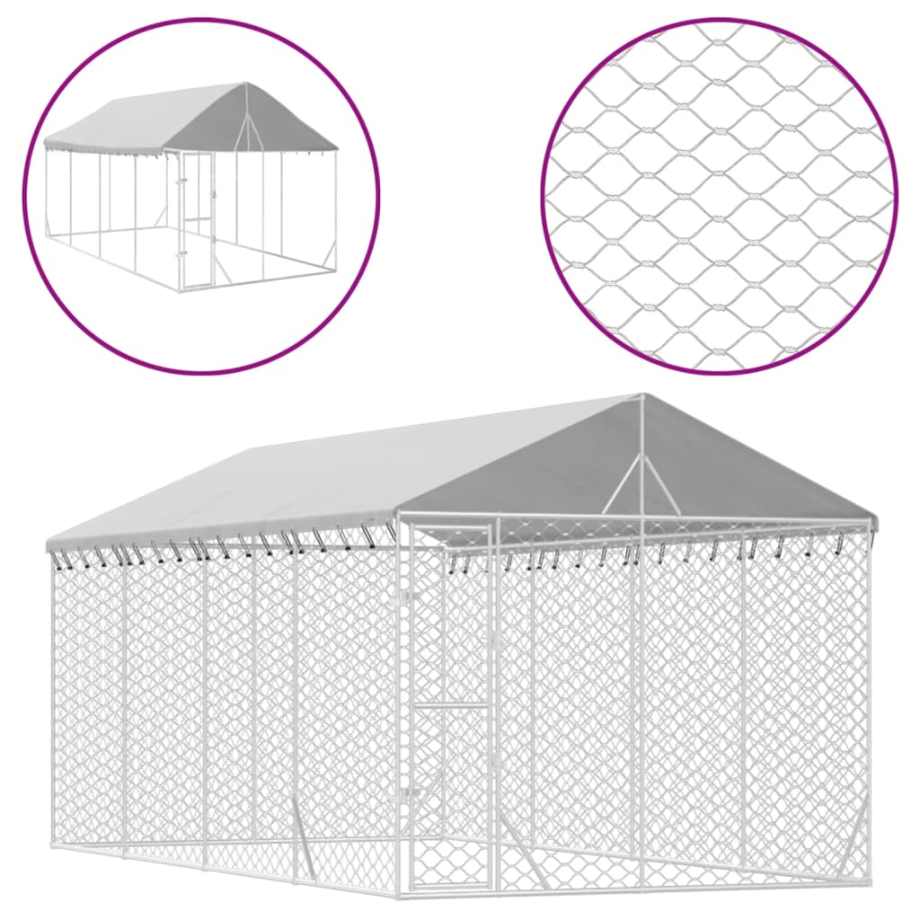 Koiran Ulkohäkki Katolla Hopea 3X6X2,5 M Galvanoitu Teräs