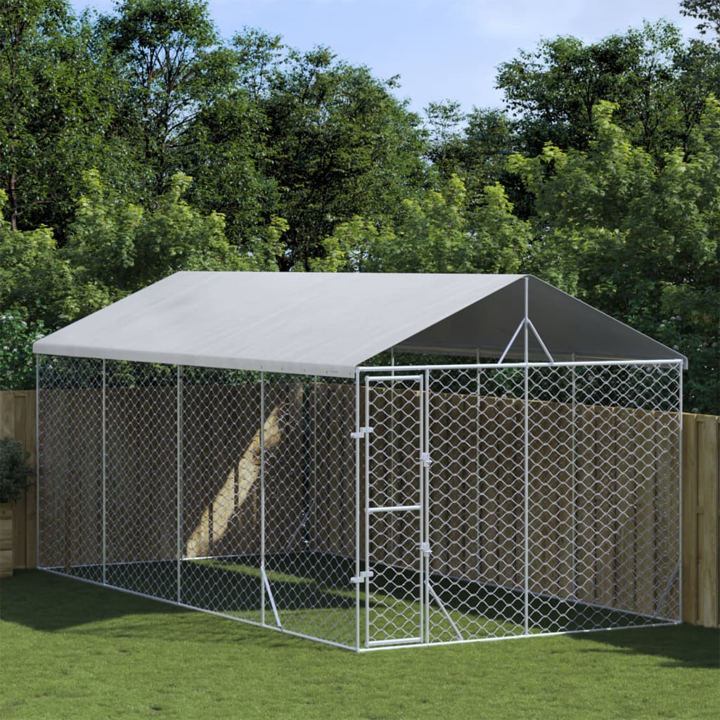 Koiran Ulkohäkki Katolla Hopea 3X6X2,5 M Galvanoitu Teräs