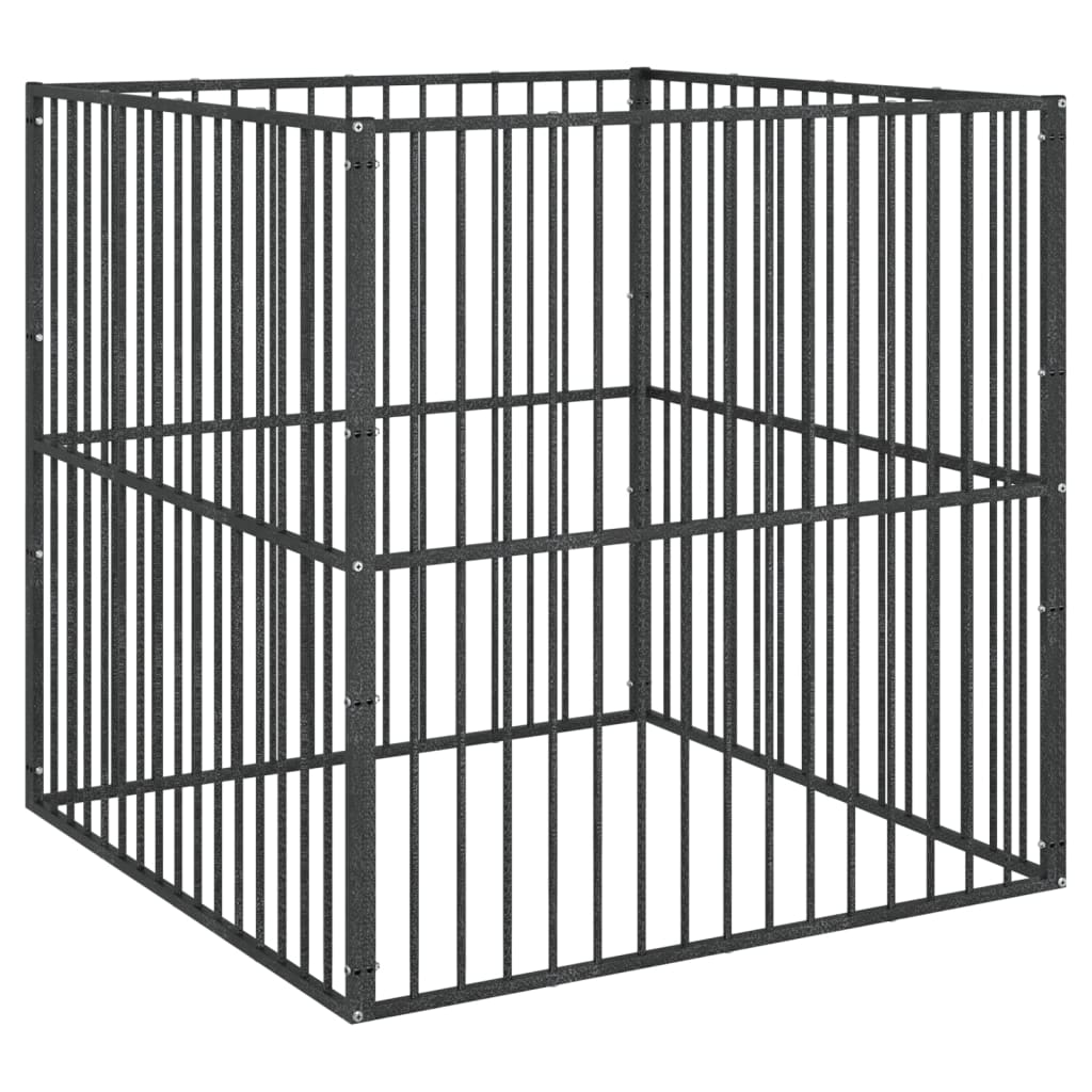 Koiranhäkki 4 Paneelia Musta Galvanoitu Teräs