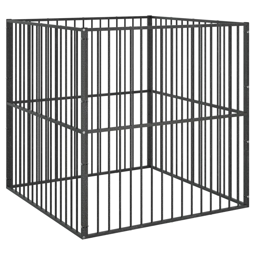 Koiranhäkki 4 Paneelia Musta Galvanoitu Teräs