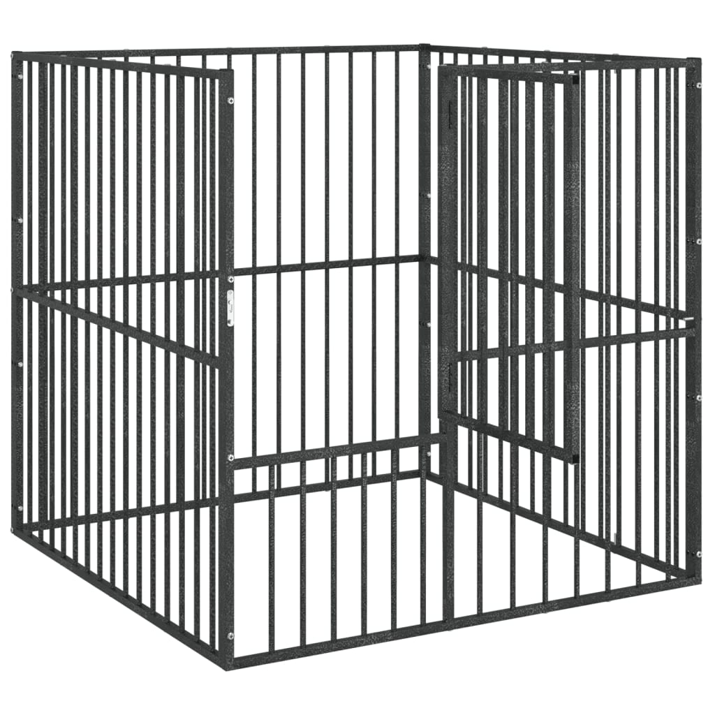 Koiranhäkki 4 Paneelia Musta Galvanoitu Teräs