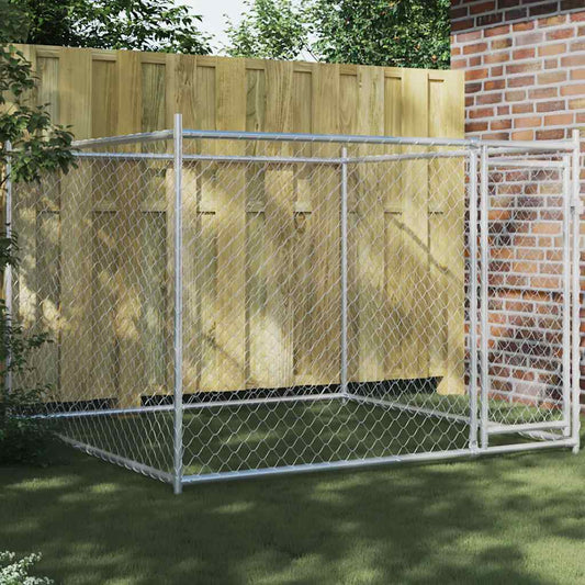 Koiranhäkki Ovella Harmaa 2X2X1,5 M Galvanoitu Teräs