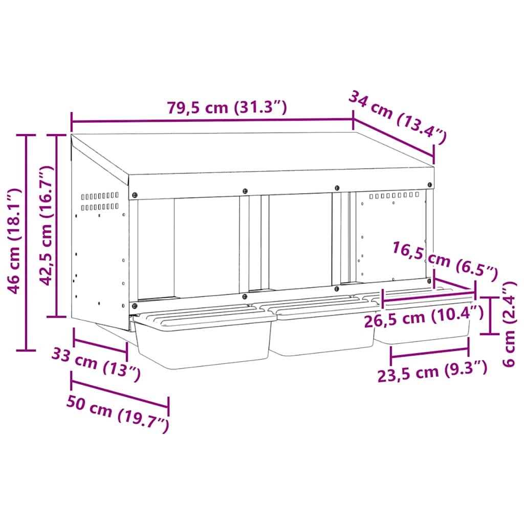 Kanan Pesälaatikko 3 Lokeroa Seinälle Kiinnitettävä Galvanoitu Teräs