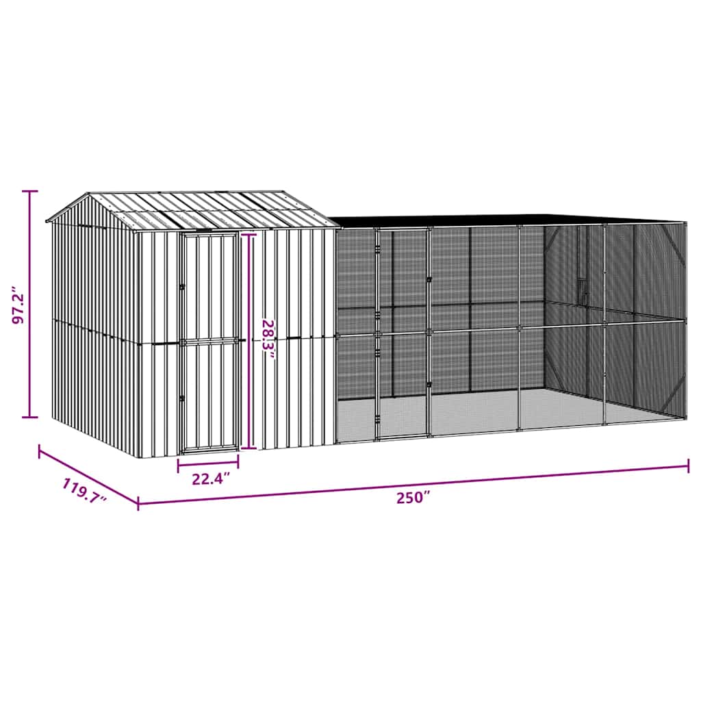 Lintuhäkki Antrasiitti 635 X 304 X 247 Cm Galvanoitu Teräs