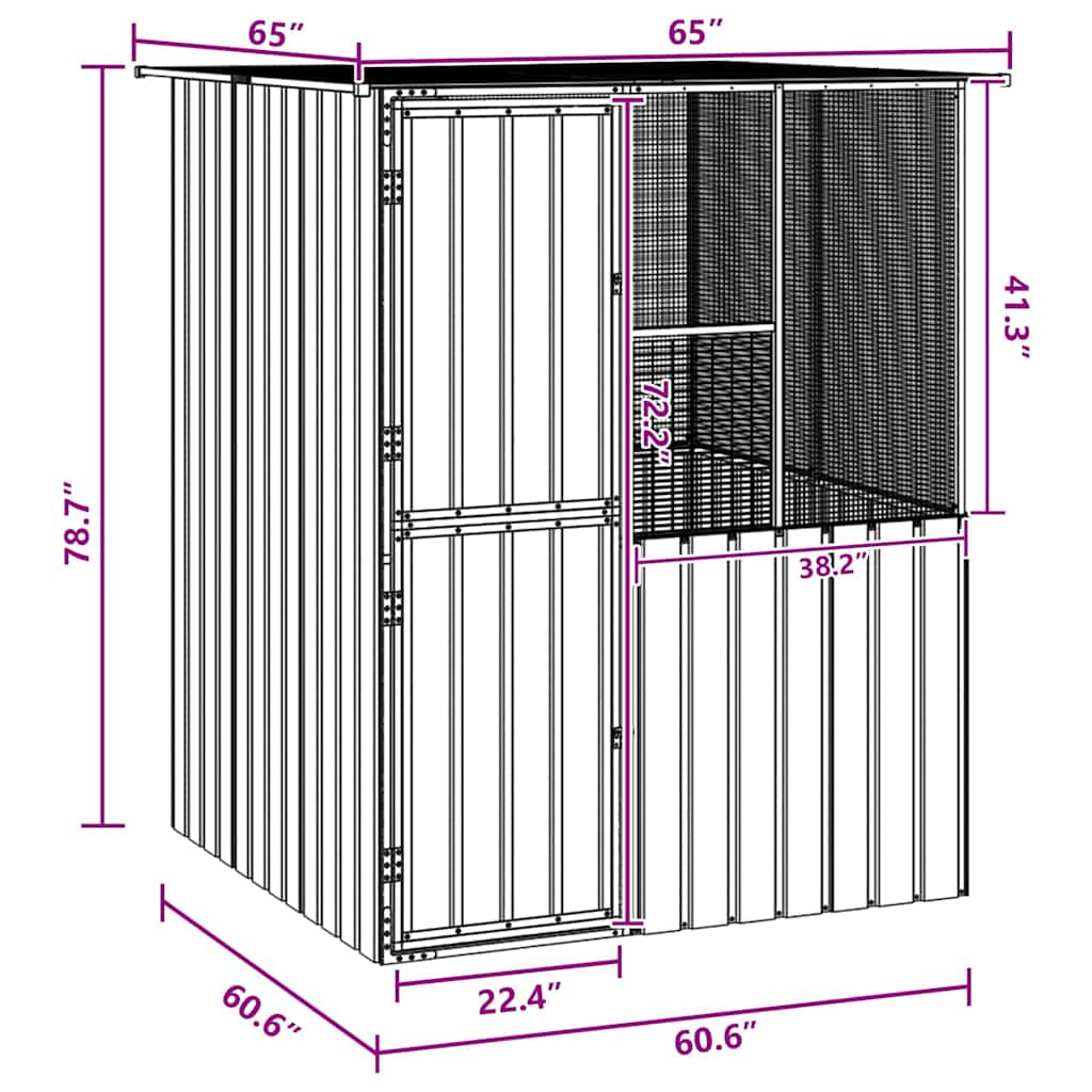 Lintuhäkki Antrasiitti 154 X 154 X 200 Cm Galvanoitu Teräs