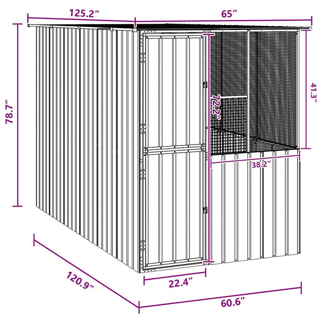 Lintuhäkki Antrasiitti 315 X 167 X 200 Cm Galvanoitu Teräs
