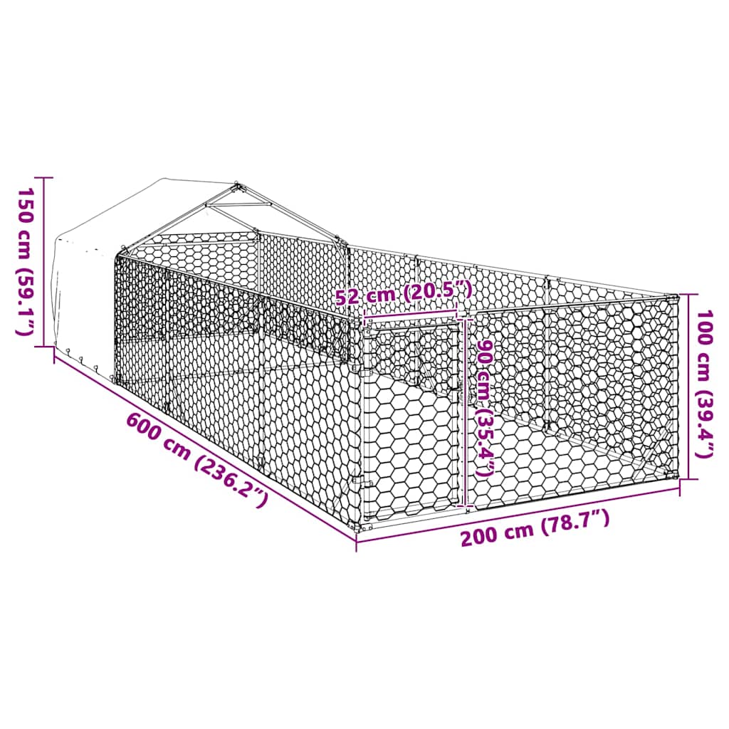 Ulkokoirakennel Juoksun Kanssa 6X2X1,5 M Galvanoitu Teräs